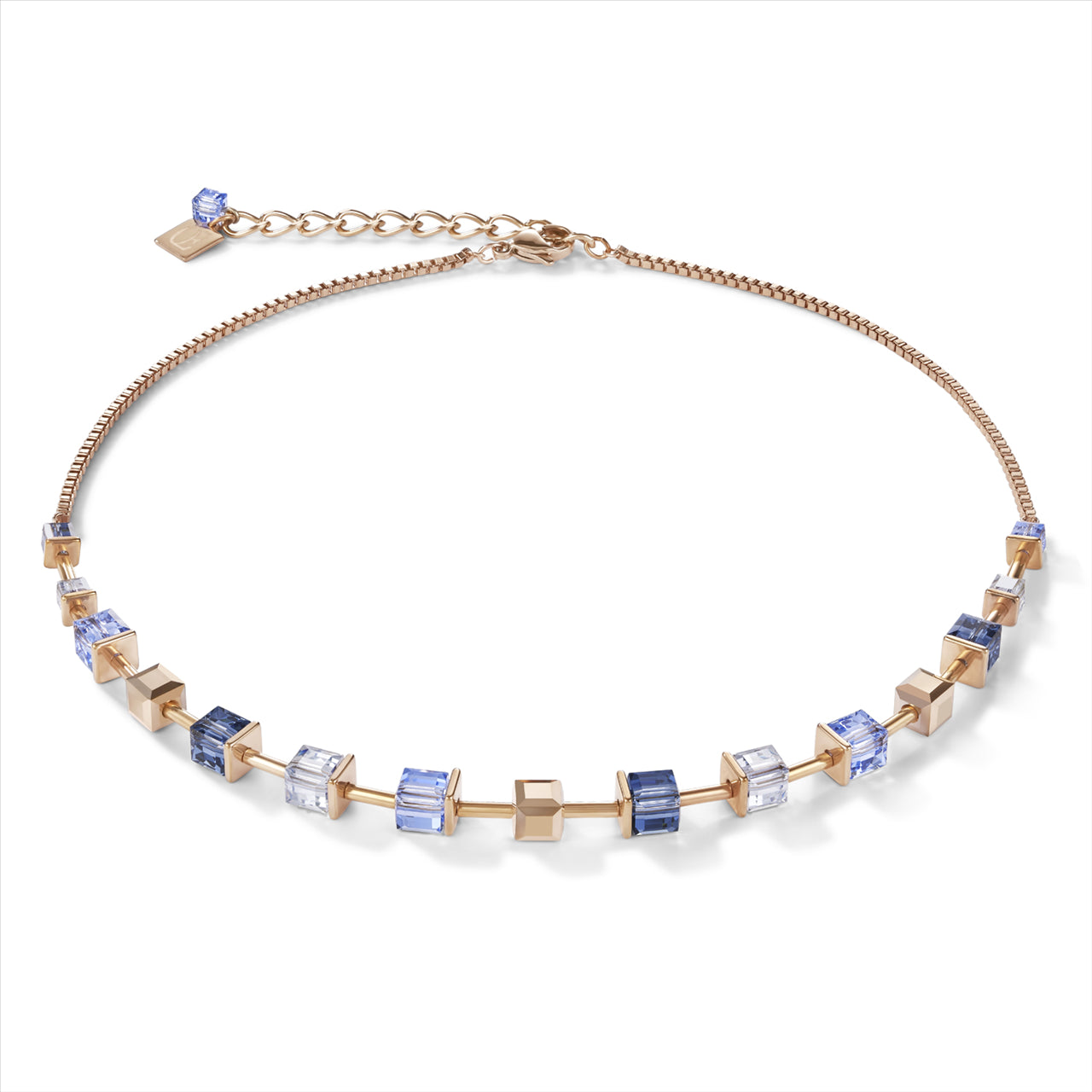 DUSKY BLUE & ROSE GOLD COLOURED CUBE NECKLACE