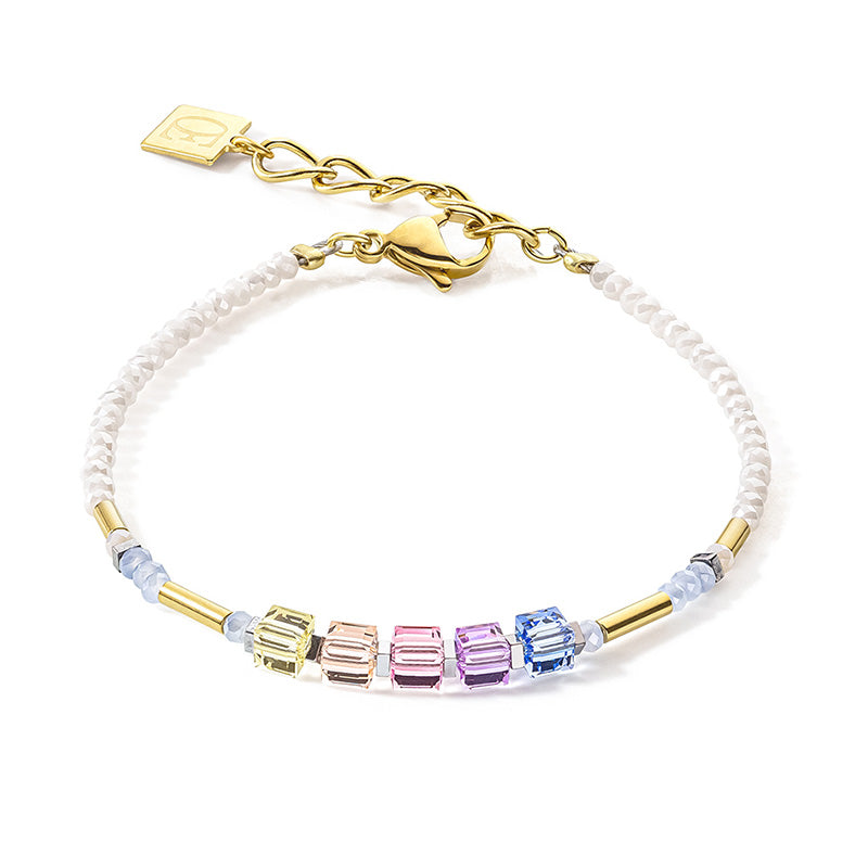 MULTI COLOURED PASTEL GEO CUBE & CLEAR CRYSTAL BRACELET