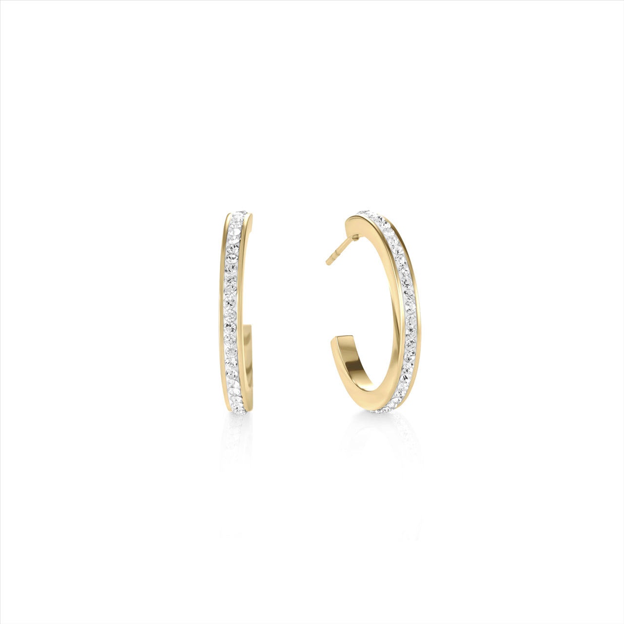 STAINLESS STEEL GOLD PLATED WHITE CRYSTAL STUD EARRINGS