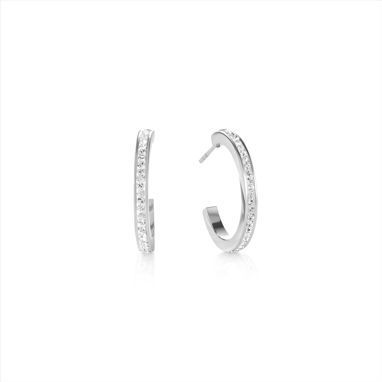 STAINLESS STEEL PAVE SET WHITE CRYSTAL STUD EARRINGS