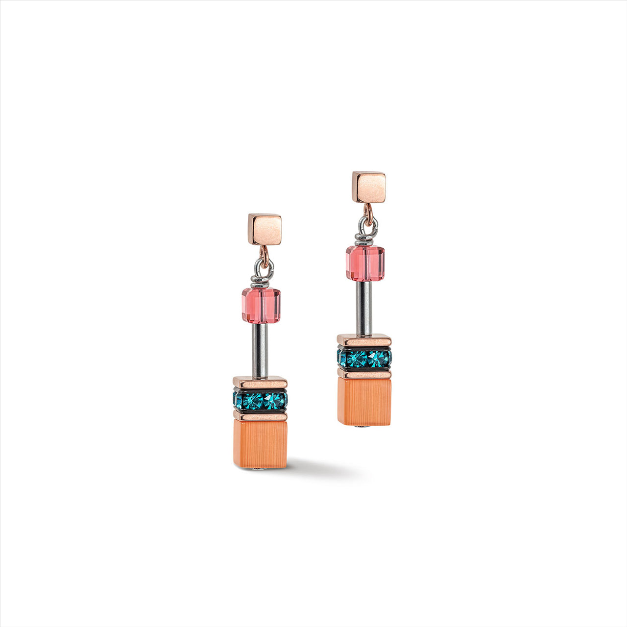ROSE/BLUE/ORANGE GEO CUBE EARRINGS