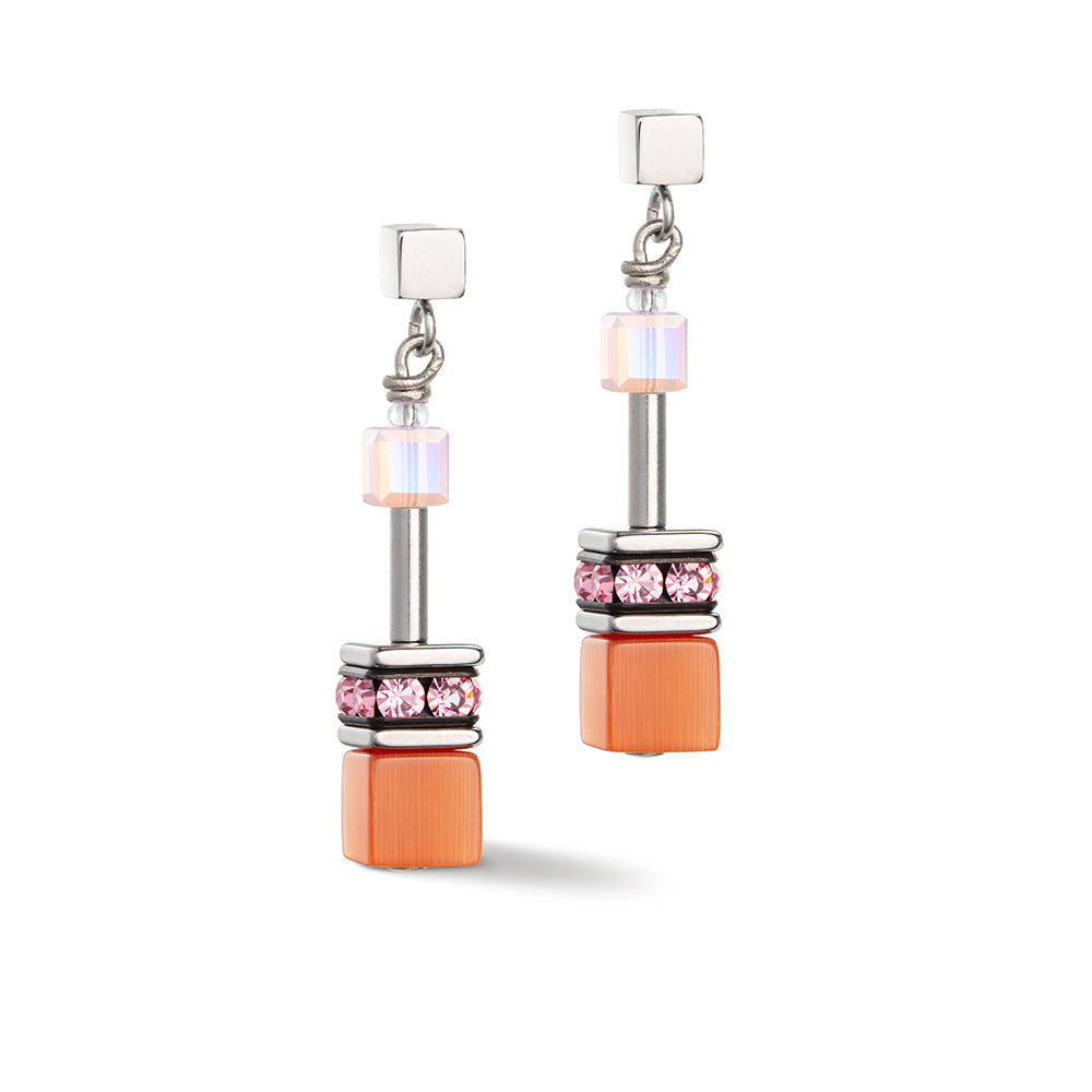 PINK & ORANGE GEO CUBE EARRINGS