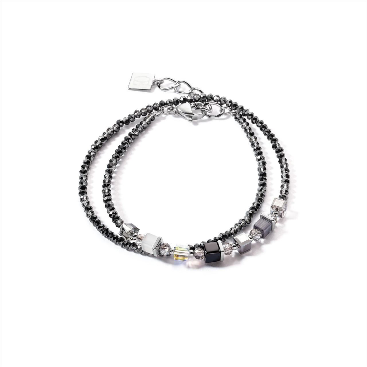 BLACK SMALL GEO CUBE & CRYSTAL DOUBLE BRACELET