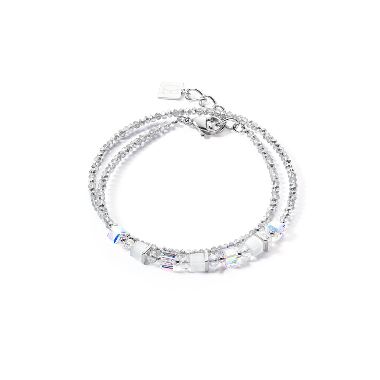 WHITE SMALL GEO CUBE & CRYSTAL DOUBLE BRACELET