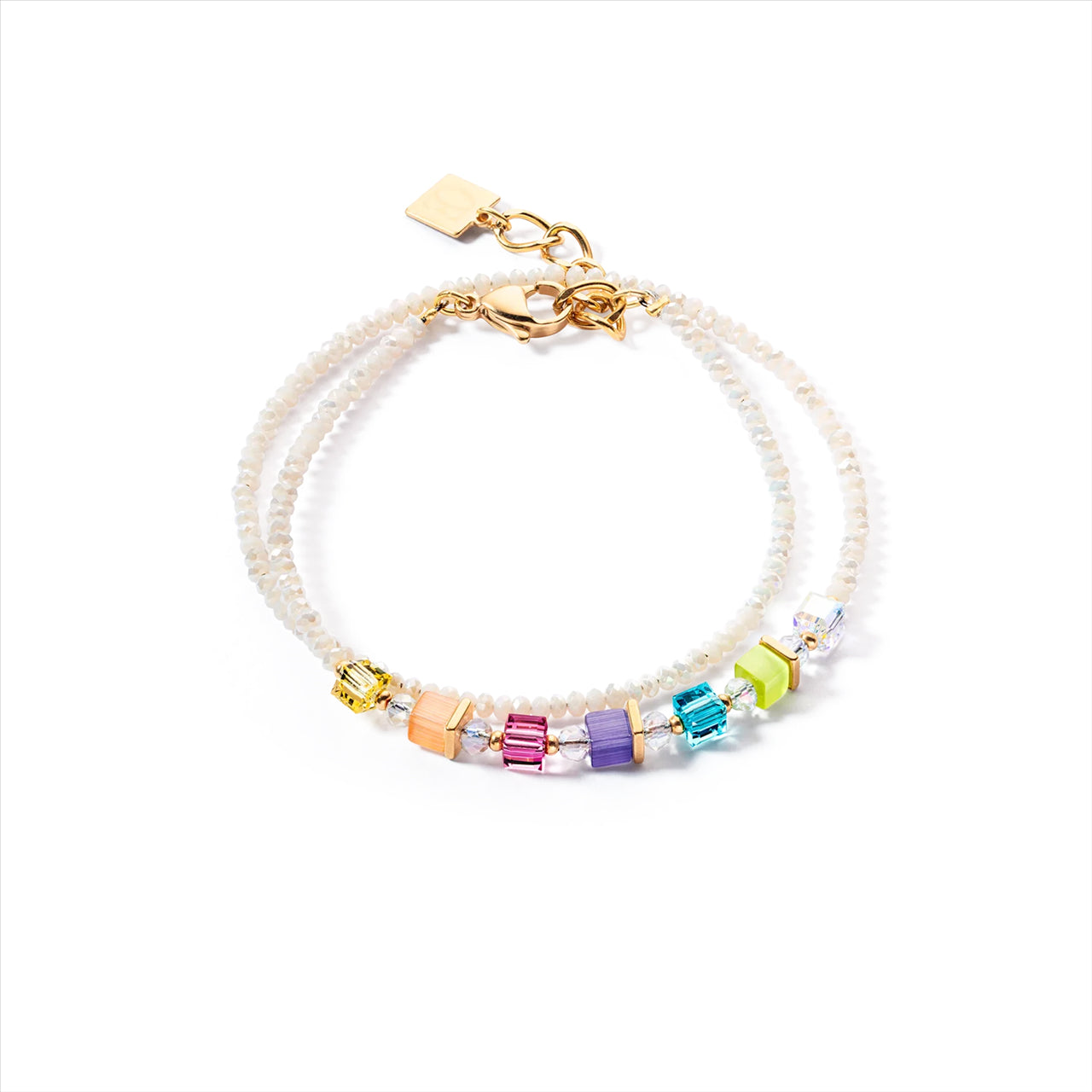 MULTICOLOURED SMALL GEO CUBE & CRYSTAL DOUBLE BRACELET