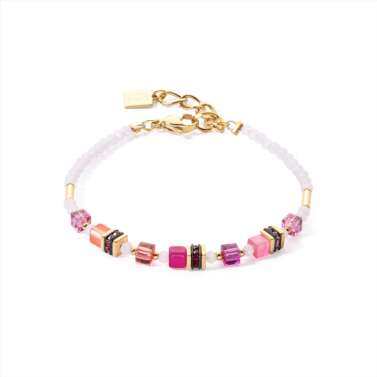 PINK/DARK PINK GEO CUBE & CRYSTAL BRACELET