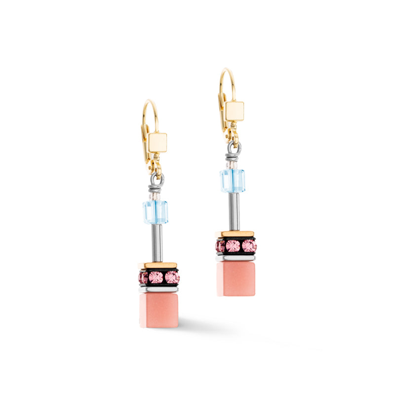 AQUA APRICOT GEO CUBE EARRINGS