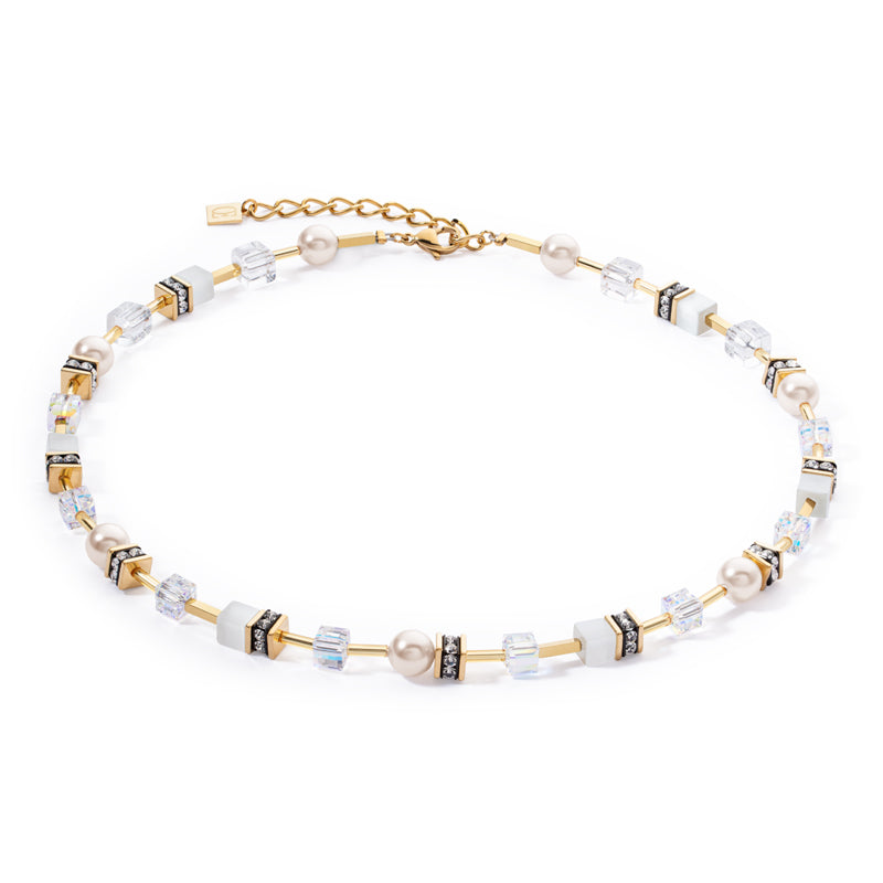CRYSTAL PEARL & SYN TIGER'S EYE NECKLACE