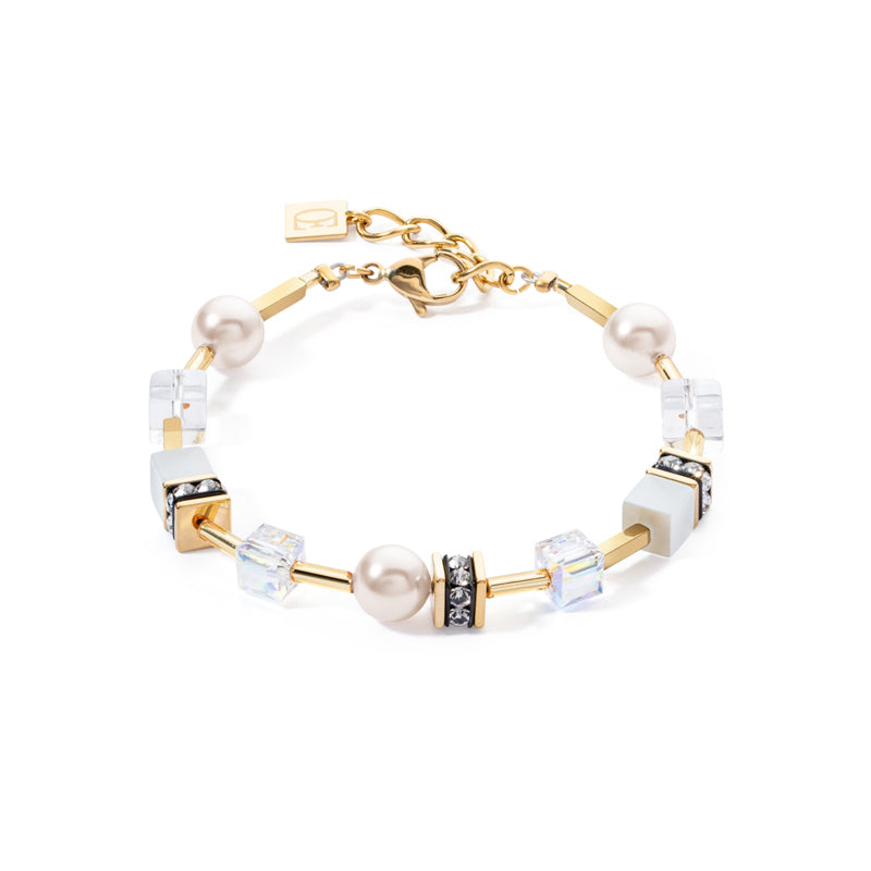 CRYSTAL PEARL & WHITE GEO CUBE BRACELET