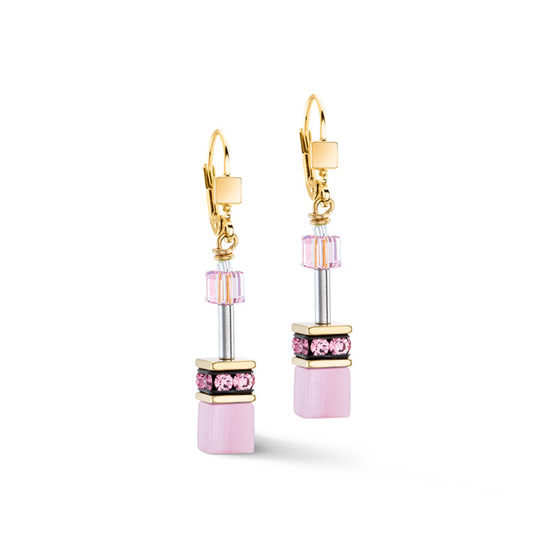 PINK GEO CUBE & SYN TIGER EYE EARRINGS