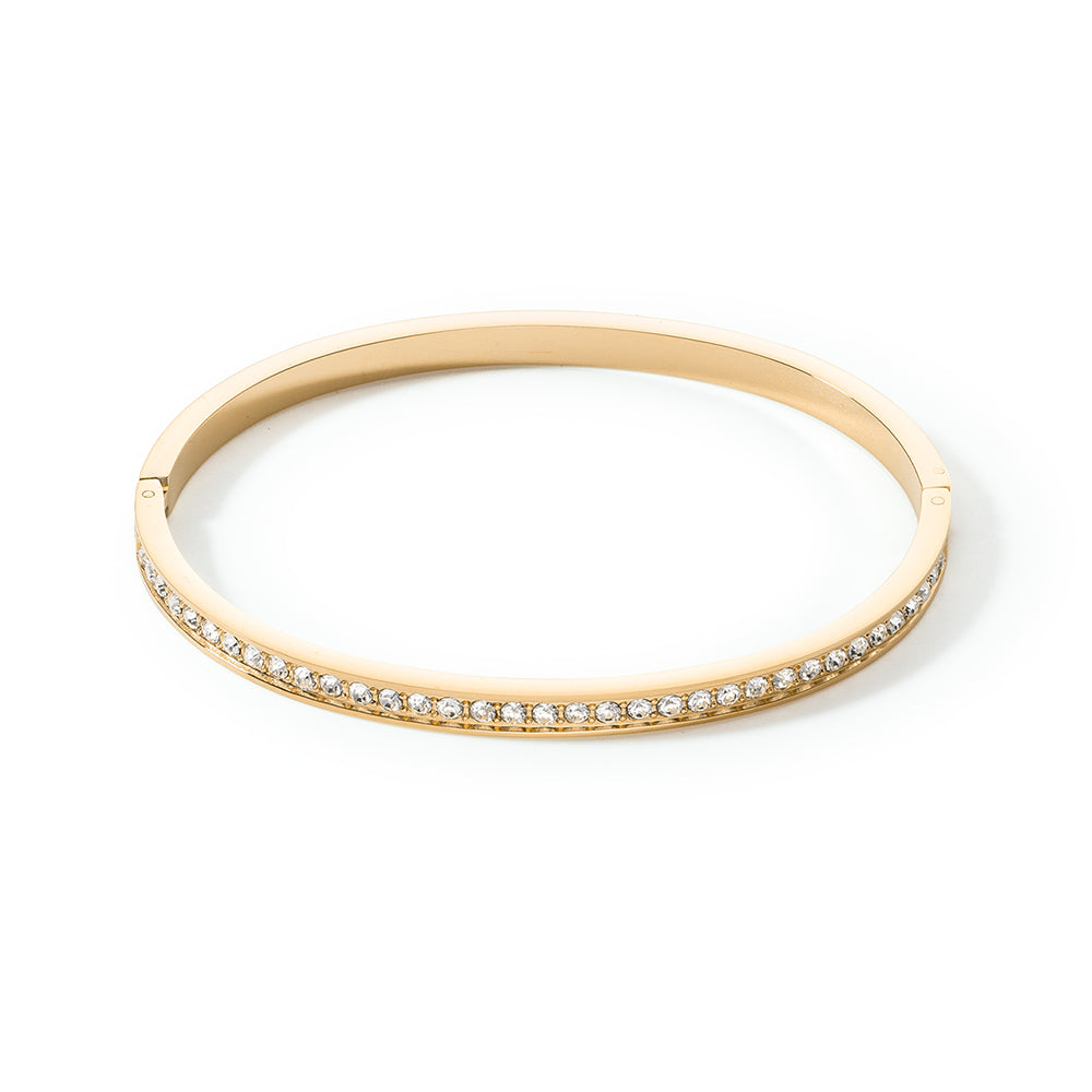 STAINLESS STEEL GOLD PLATED CLEAR CRYSTAL BANGLE