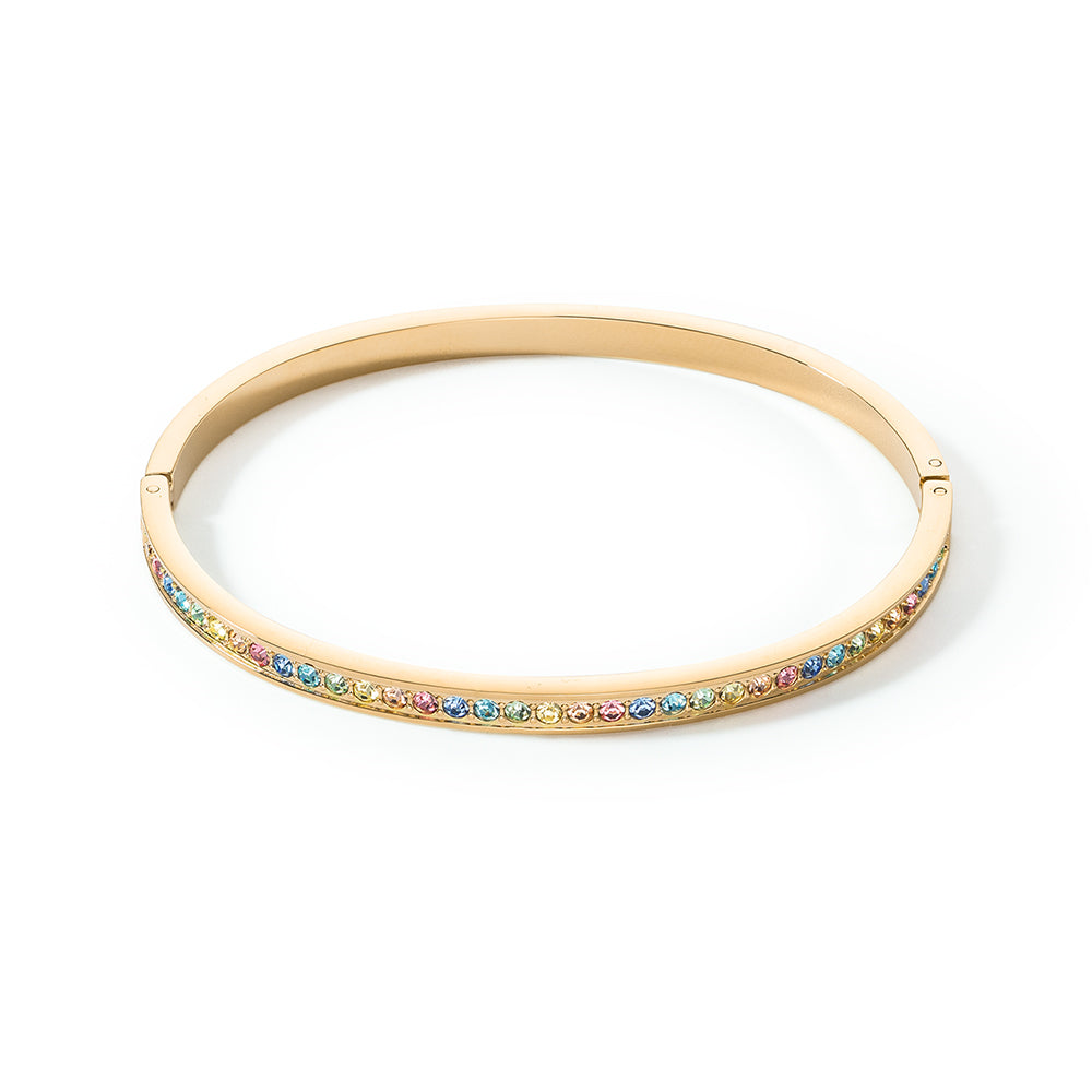 GOLD PLATED STAINLESS STEEL MULTI COLOURED CRYSTAL BANGLE