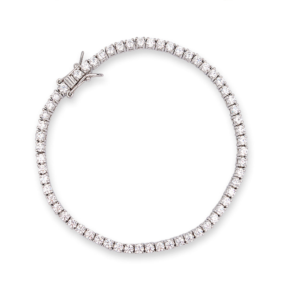 RHODIUM PLATED STERLING SILVER TENNIS BRACELET WITH CUBIC ZIRCONIA